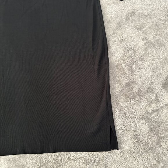 Ming Wang Black Shift V-Neck Dress Women's size LARGE Slinky Career Casual - Picture 2 of 6